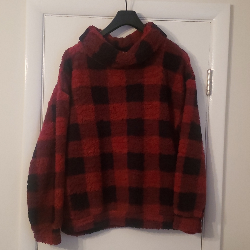 Como Vintage Buffalo Check Plaid Sherpa Pullover